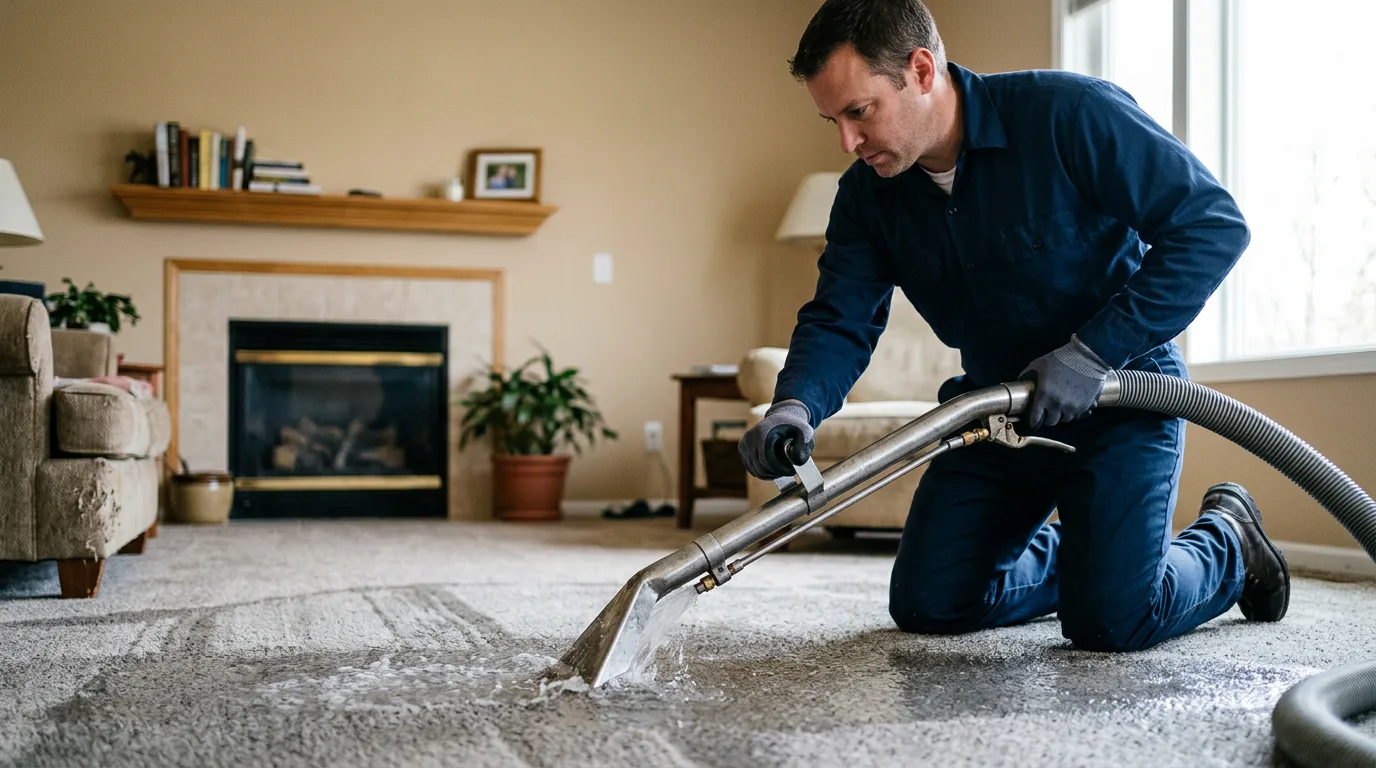 Water damage restoration technician working near Saint Charles, MI